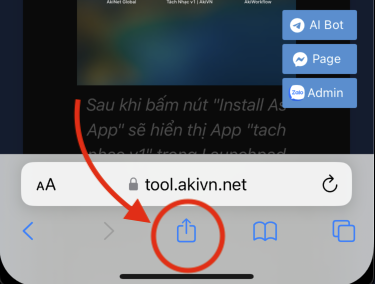 Khi iPhone/iPad đang truy cập trang này (tool.akivn.net) bấm vào nút Share